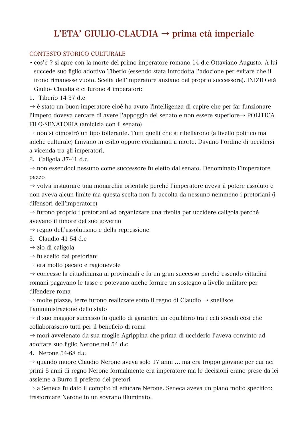 L'ETA' GIULIO-CLAUDIA
prima età imperiale
CONTESTO STORICO CULTURALE
• cos'è? si apre con la morte del primo imperatore romano 14 d.c Ottavi