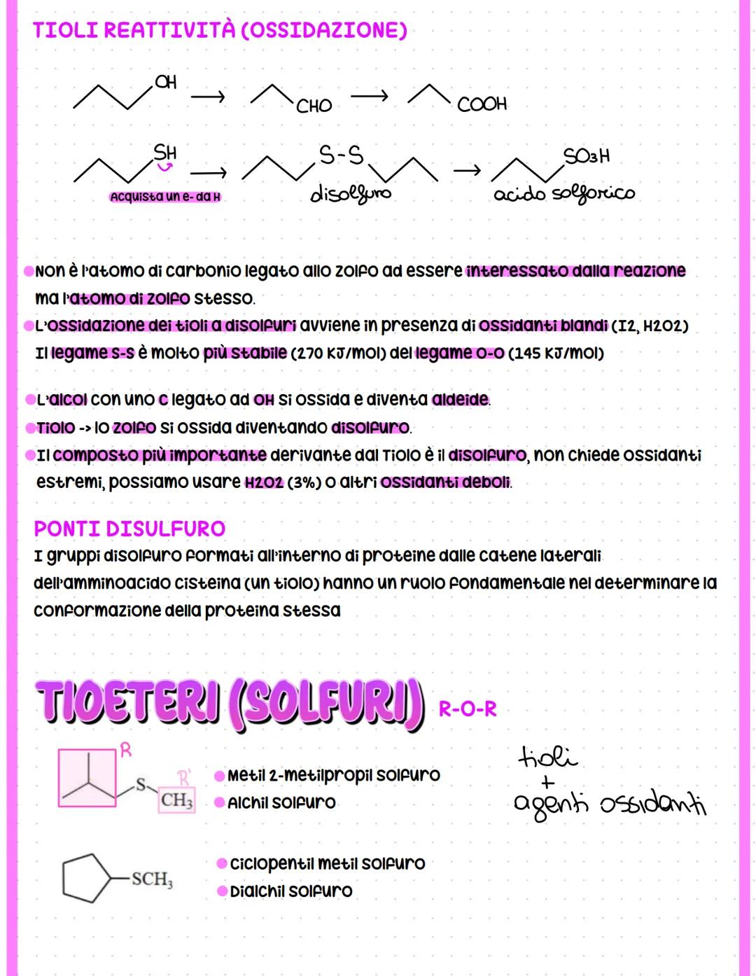 # TIOLI E TIOETERI
⚫ossigeno sostituito dallo zolfo
sostanze:
-titoli
-tioeteri (solfuri)
# TIOLI
⚫Gruppo caratterizzante: SH (Sostituis