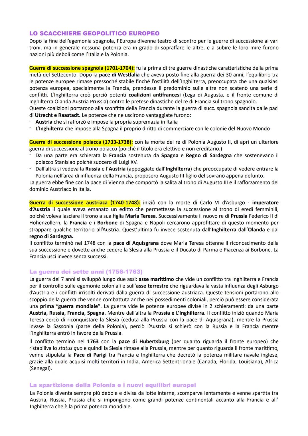 LO SCACCHIERE GEOPOLITICO EUROPEO
Dopo la fine dell'egemonia spagnola, l'Europa divenne teatro di scontro per le guerre di successione ai va