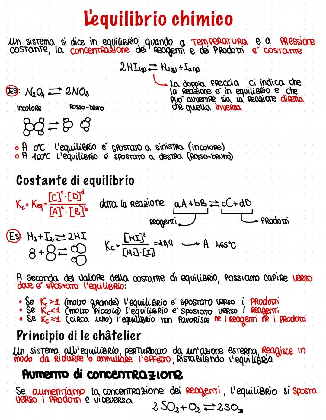 L'equilibrio chimico
Un sistema si dice in equilibrio quando a TemPERATURA e a Pressione
COSTante, la concentrazione dei Reagenti dei PRodot