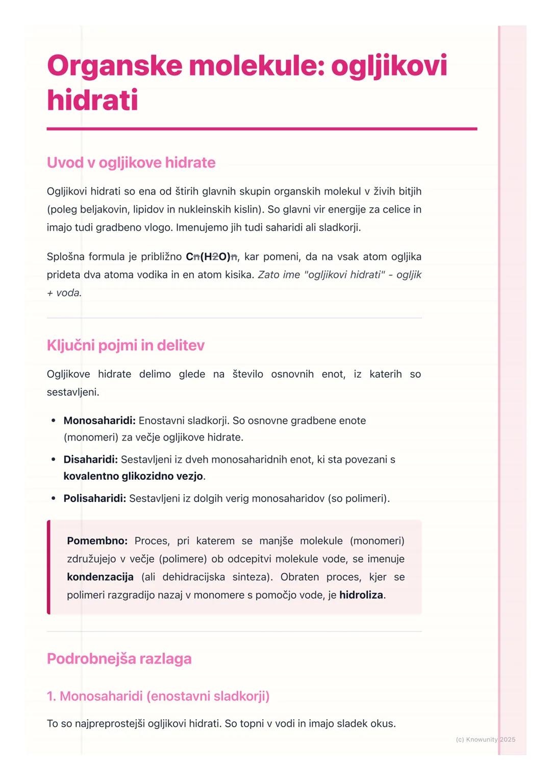 # Organske molekule: ogljikovi
hidrati
Uvod v ogljikove hidrate
Ogljikovi hidrati so ena od štirih glavnih skupin organskih molekul v živi