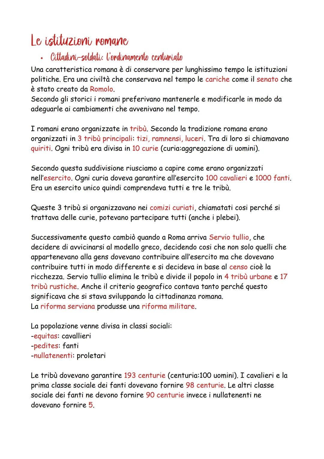# Le istituzioni romane
* Cittadini-soldati: l'ordinamento centuriato
Una caratteristica romana è di conservare per lunghissimo tempo le