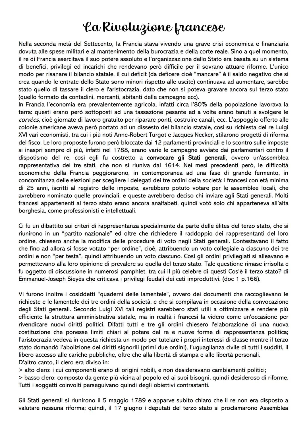 # La Rivoluzione francese
Nella seconda metà del Settecento, la Francia stava vivendo una grave crisi economica e finanziaria
dovuta alle s