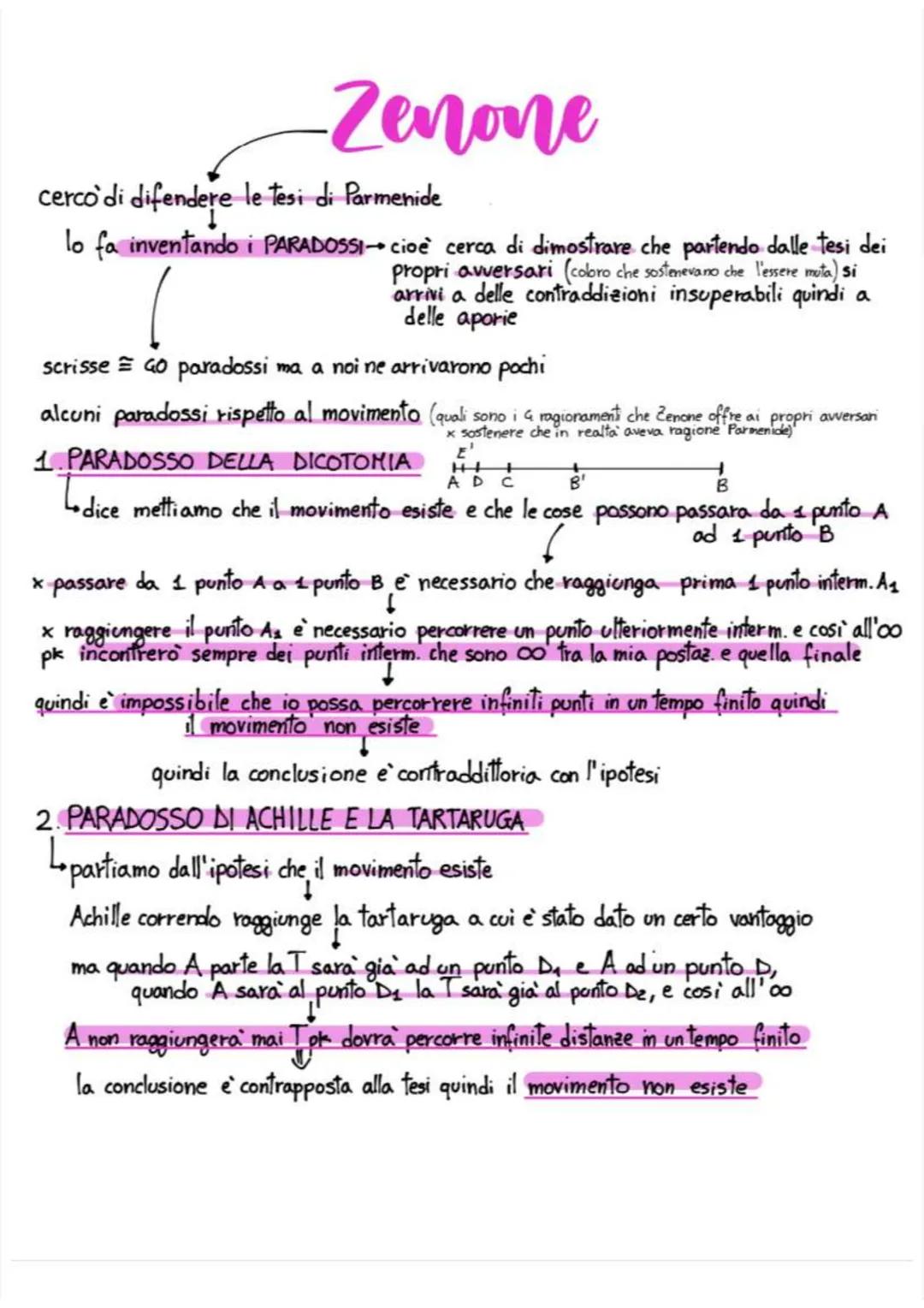 Zenone
cerco di difendere le tesi di Parmenide
lo fa inventando i PARADOSSI→ cioè cerca di dimostrare che partendo dalle tesi dei
propri avv
