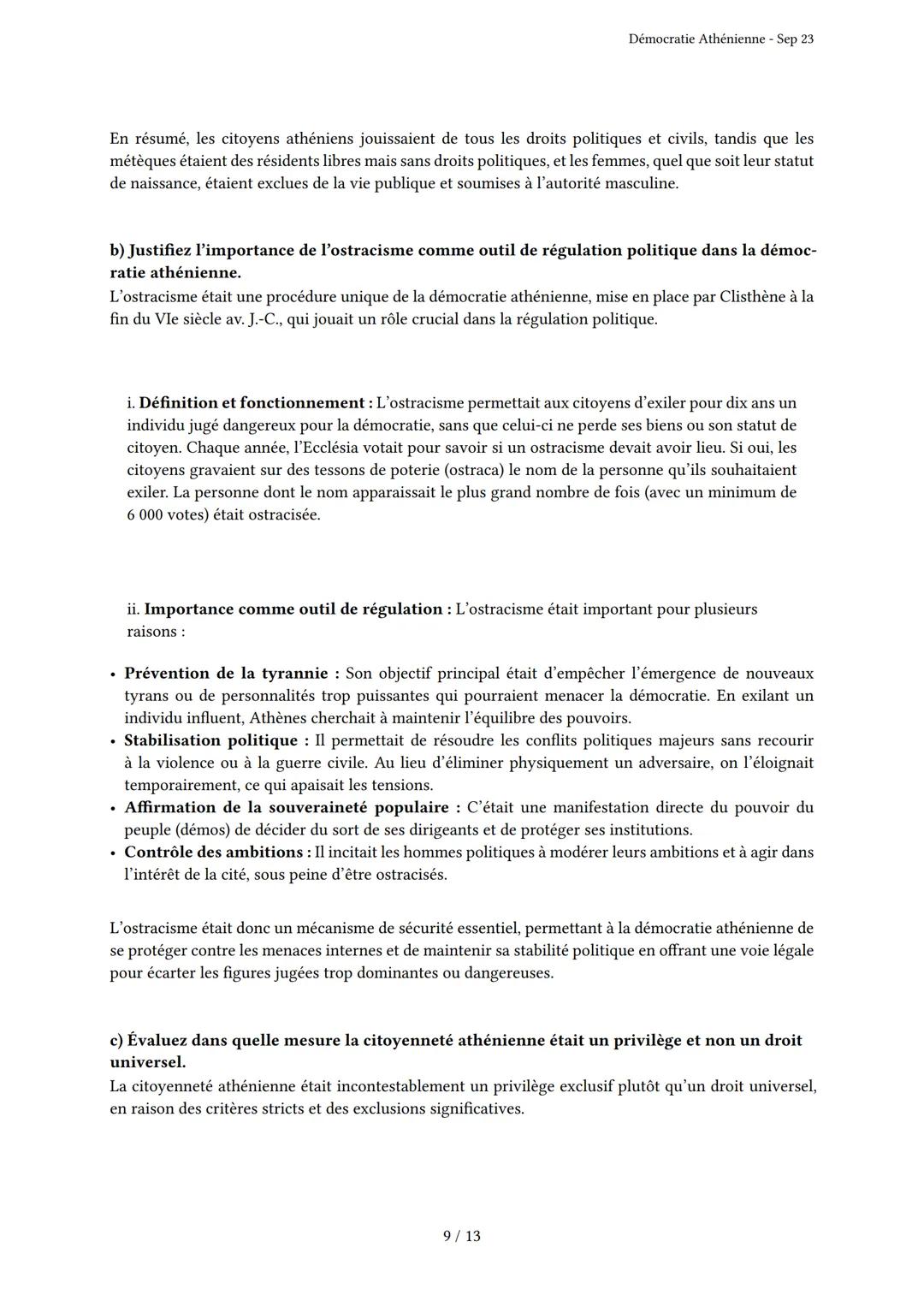 # Démocratie Athénienne
Généré par Knowunity.fr - Sep 23
Description: Cet examen couvre la démocratie athénienne, l'empire maritime et le